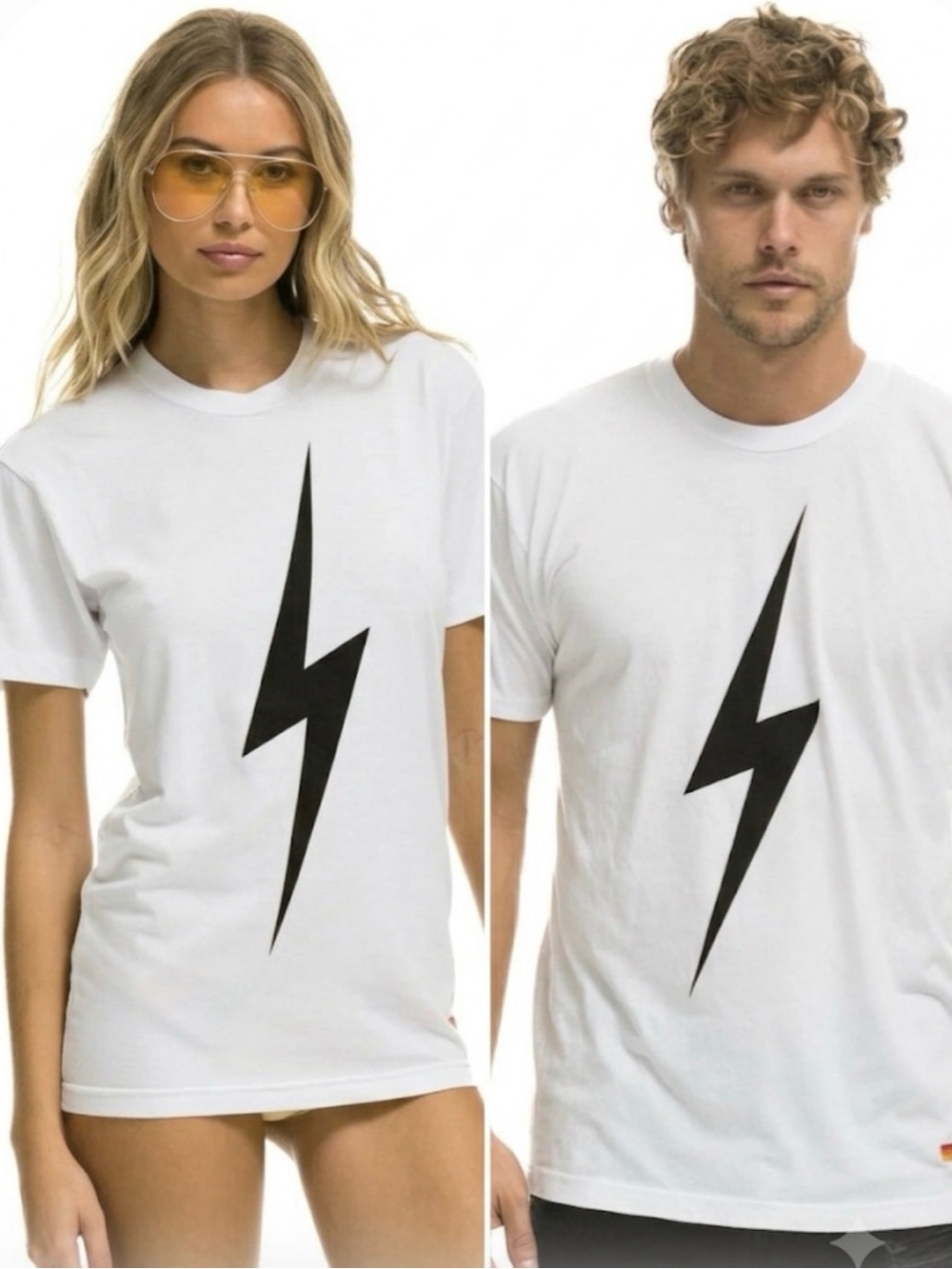 Aviator Nation White Lightning Bolt Graphic Tee Shirt Size Large L Unisex Retro